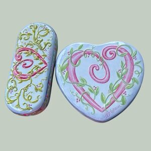 Brighton Heart Jewelry Tin and Sunglass Case Set Pink Blue Floral Vine